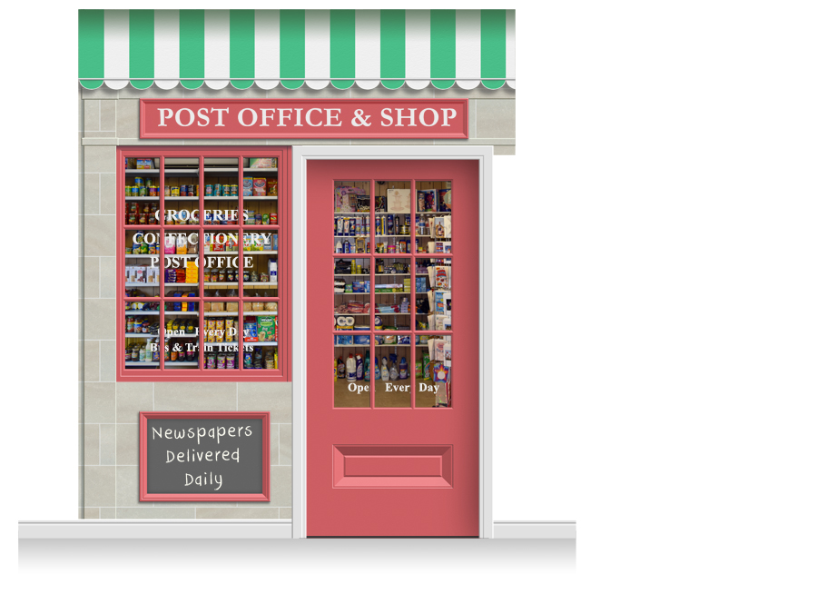 2Drop Colchester Shop Front 'Post Office & Shop' Mural (280cm) + Door