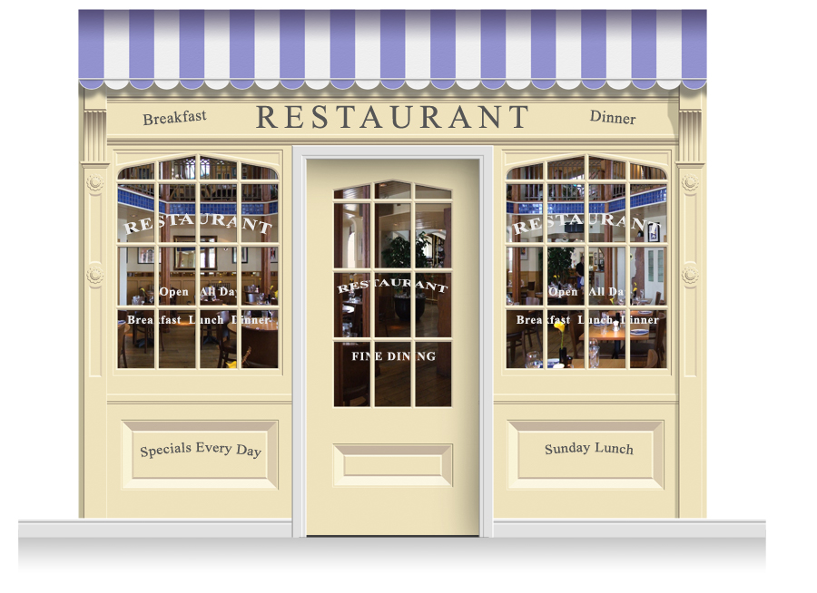 3Drop Skipton Shop Front 'Restaurant' Mural (280cm) + Door Print