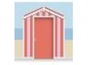 3-Drop Azalea and Rose Pink Beach Hut Mural (257cm) + Door Print