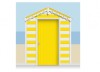 3-Drop Banana Yellow and White Beach Hut Mural (257cm) + Door Print