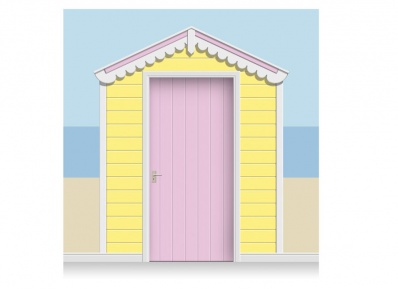 3-Drop Lemon Yellow and Rose Pink Beach Hut Mural (257cm) + Door Print