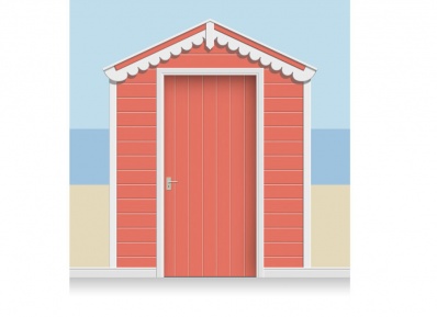 3-Drop Azalea Red Beach Hut Mural (257cm) + Door Print