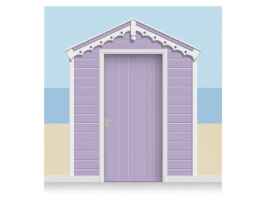 3-Drop Lavender Beach Hut Mural (257cm) + Door Print