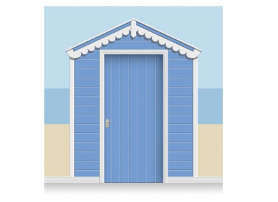 3-Drop Sunset Blue Beach Hut Mural (257cm) + Door Print