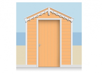 3-Drop Tangerine Beach Hut Mural (257cm) + Door Print