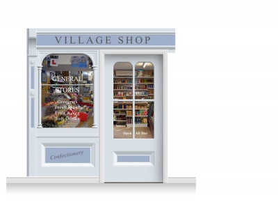 2-Drop Taunton Shop Front 'Village Shop' Mural (240cm) + Door Print