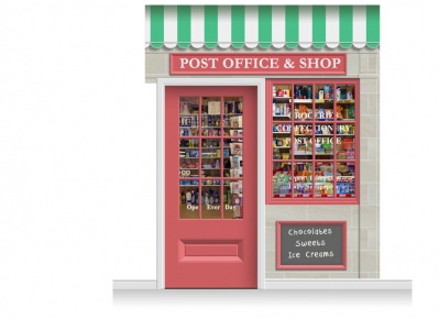 2-Drop Colchester Shop Front 'Post Office & Shop' Mural (280cm) + Door Print