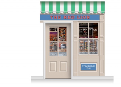 2-Drop Durham Shop Front 'Red Lion Pub' Mural (280cm) + Door Print