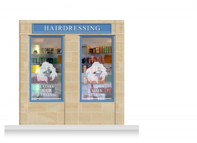 2-Drop Cheltenham Shop Front 'Hairdresser' Mural (240cm)
