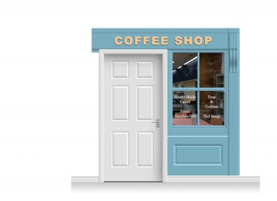 2-Drop Leamington Shop Front 'Coffee Shop' Mural (240cm)