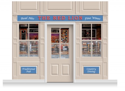 3-Drop Durham Shop Front 'Red Lion Pub' Mural (280cm) + Door Print