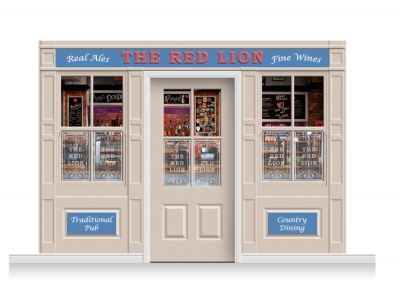 3-Drop Durham Shop Front 'Red Lion Pub' Mural (240cm) + Door Print