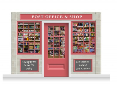 3-Drop Colchester Shop Front 'Post Office & Shop' Mural (240cm) + Door Print