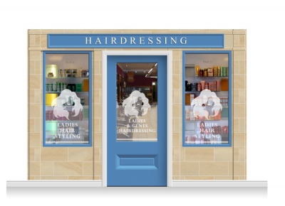 3-Drop Cheltenham Shop Front 'Hairdresser' Mural (240cm) + Door Print