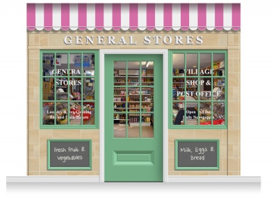 3-Drop Blackburn Shop Front 'General Stores' Mural (280cm) + Door Print