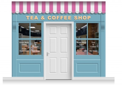 3-Drop Leamington Shop Front 'Tea & Coffee Shop' Mural (280cm)