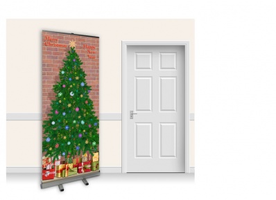 Pop-Up Roller Banner - Christmas Tree with Brick Wall