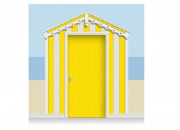 3-Drop Banana Yellow and White Beach Hut Mural (257cm) + Door Print