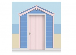 3-Drop Sunset Blue and Pale Pink Beach Hut Mural (257cm) + Door Print