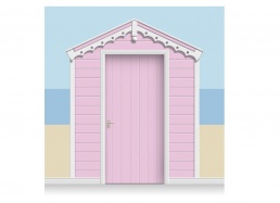 3-Drop Rose Pink Beach Hut Mural (257cm) + Door Print