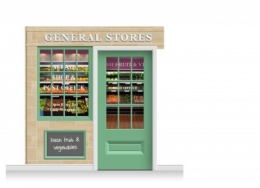 2-Drop Blackburn Shop Front 'General Stores' Mural (240cm) + Door Print